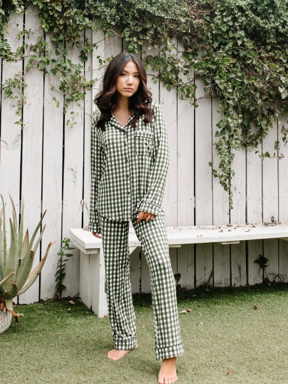Kyte Baby Long-Sleeved Women's Pajama Set in Gingham Fir Size XL (16-18)Gingham